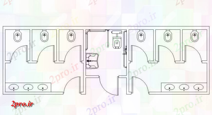 دانلود نقشه حمام مستر طراحی از یک توالت عمومی بلوک 3 در 9 متر (کد118732)