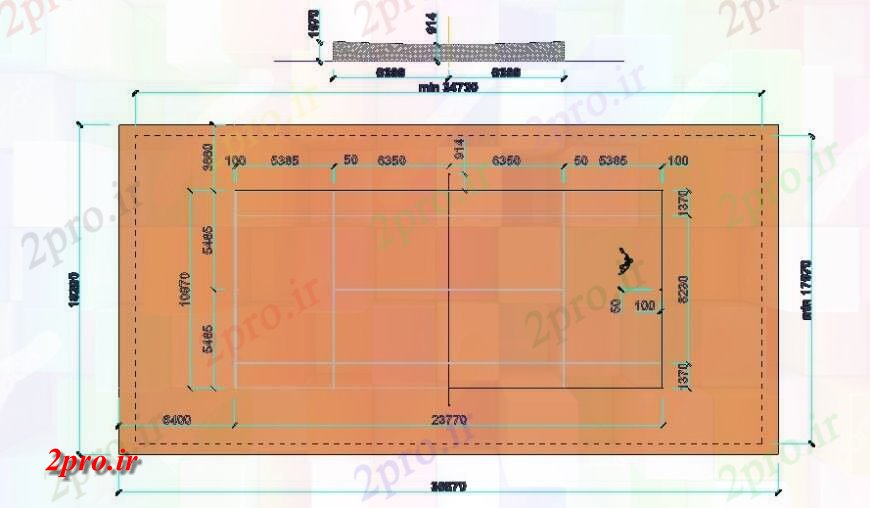 دانلود نقشه ورزشگاه ، سالن ورزش ، باشگاه زمین بازی منطقه های ورزشی طراحی در اتوکد 18 در 35 متر (کد118754)