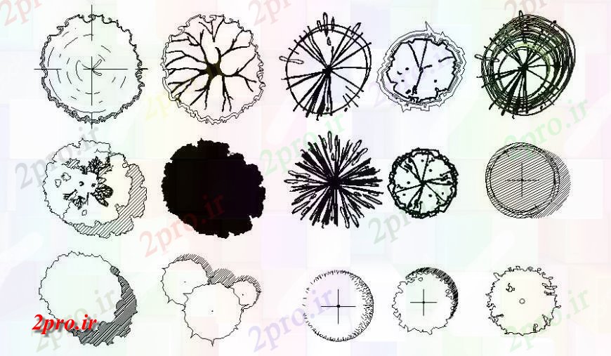 دانلود نقشه درختان و گیاهان  نما محوطه سازی نمای درختان دو بعدی   (کد118788)