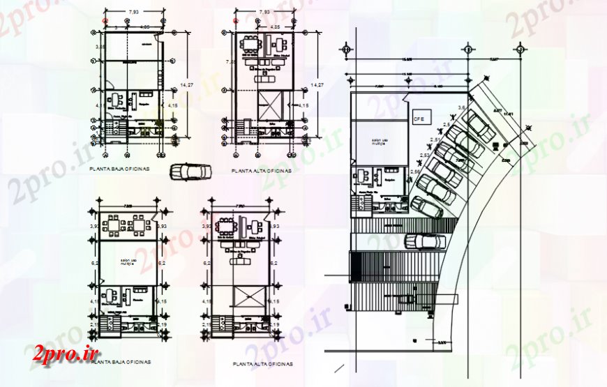دانلود نقشه ساختمان اداری - تجاری - صنعتی طرحی طبقه دفتر صنعتی انبار خودرو 7 در 17 متر (کد118802)