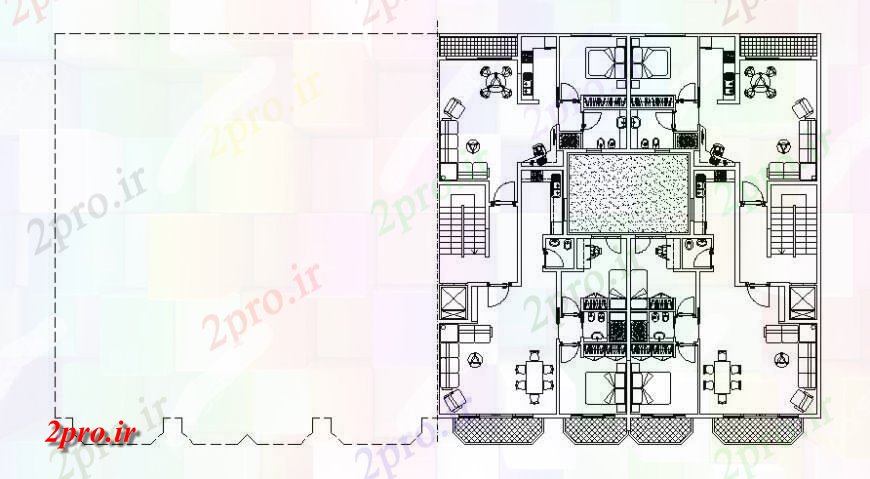 دانلود نقشه مسکونی ، ویلایی ، آپارتمان خانه آپارتمان طبقه طرحی جزئیات دو بعدی 19 در 19 متر (کد118804)