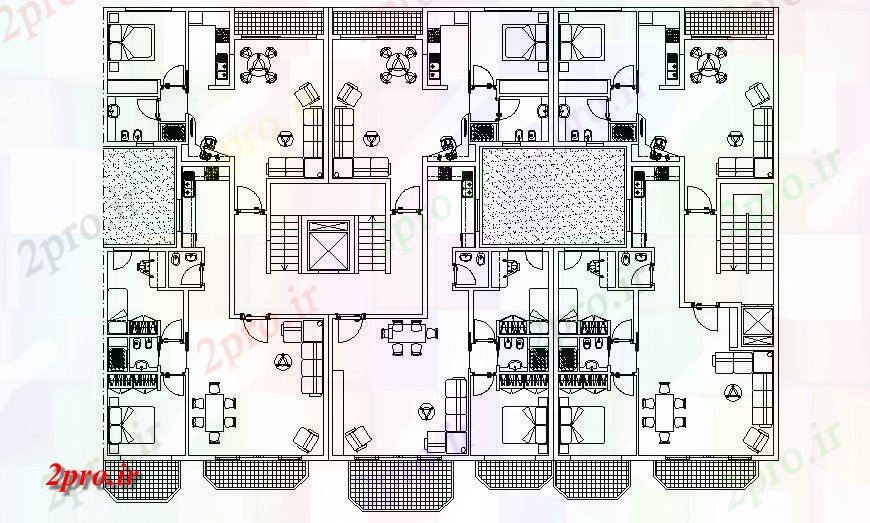 دانلود نقشه مسکونی  ، ویلایی ، آپارتمان  دو آپارتمان   BHK کار جزئیات طرحی  (کد118806)