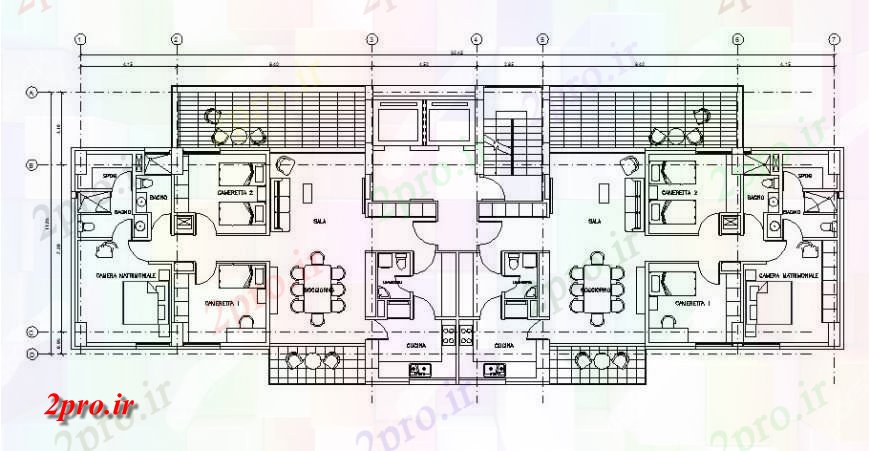 دانلود نقشه مسکونی ، ویلایی ، آپارتمان نیمه مبله طرحی طبقه خانه جزئیات در اتوکد 11 در 32 متر (کد118807)