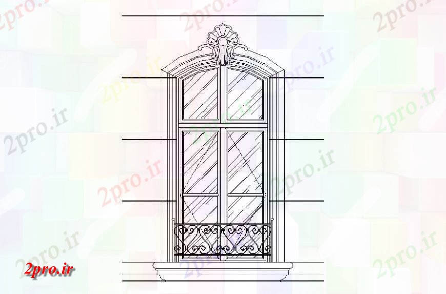 دانلود نقشه جزئیات طراحی در و پنجره   تزئینی سگمنتال پنجره قوس  (کد118844)