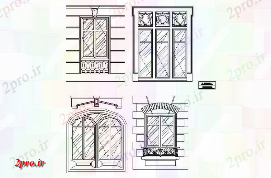 دانلود نقشه جزئیات طراحی در و پنجره   از انواع مختلف پنجره  (کد118849)