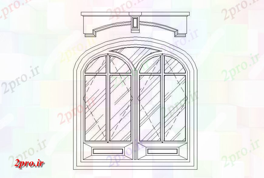 دانلود نقشه جزئیات طراحی در و پنجره   دو پنجره قوس دور  تزئینی (کد118853)