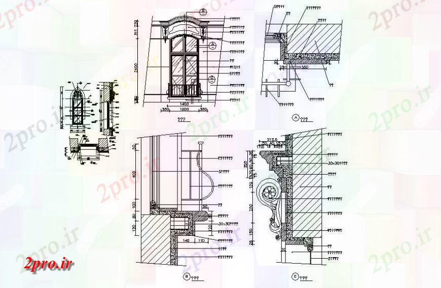 دانلود نقشه جزئیات طراحی در و پنجره   پنجره جزئیات  (کد118868)