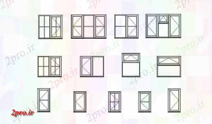 دانلود نقشه جزئیات طراحی در و پنجره   های مختلف نوع پنجره  (کد118870)