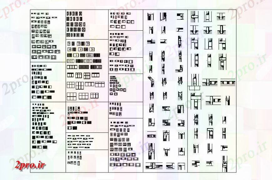 دانلود نقشه جزئیات طراحی در و پنجره   از نوع پنجره  های مختلف اتوکد (کد118871)