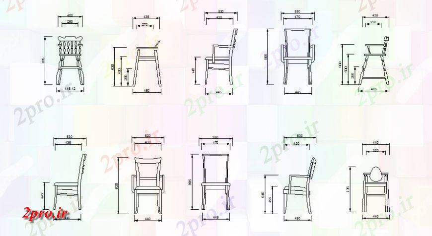 دانلود نقشه میز و صندلی  از صندلی های چوبی مسدود  (کد118880)