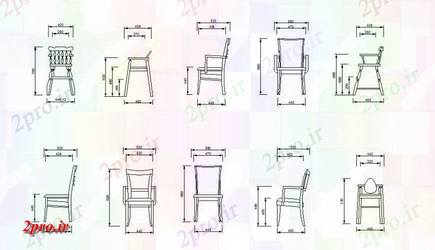 دانلود نقشه میز و صندلی  از صندلی های چوبی مسدود  (کد118883)