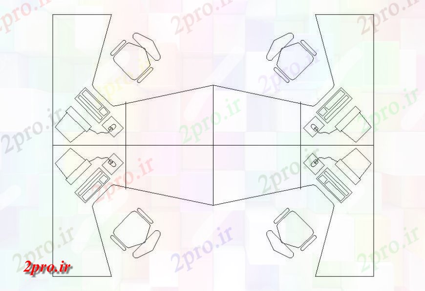 دانلود نقشه میز و صندلی  چهار میز دفتر دو بعدی  مدل  (کد118918)