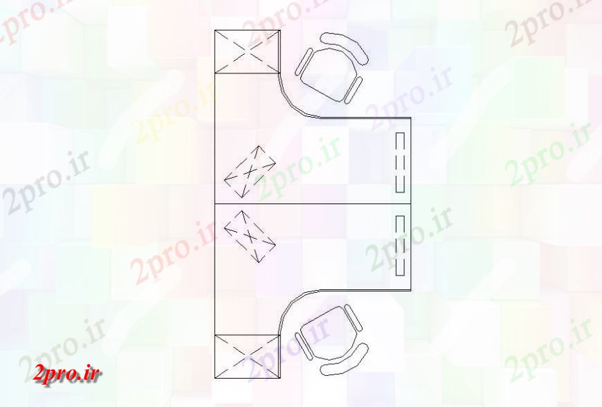 دانلود نقشه میز و صندلی  از یک طرف میز دفتر دور دو بعدی   بلوک (کد118927)