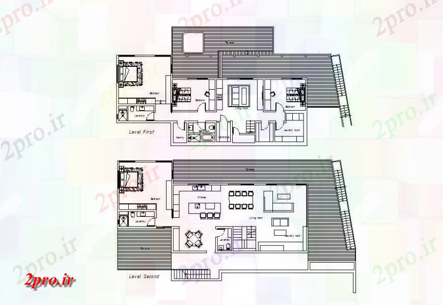 دانلود نقشه مسکونی ، ویلایی ، آپارتمان ساختمان های مسکونی دو بعدی بلوک 10 در 21 متر (کد118947)