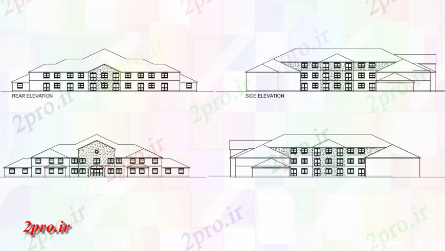 دانلود نقشه مسکونی ، ویلایی ، آپارتمان خانه کلبه همه نما طرفه طراحی جزئیات 39 در 55 متر (کد119023)