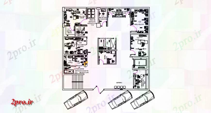 دانلود نقشه بیمارستان - درمانگاه - کلینیک طرحی کلی بخش اورژانس بیمارستان 23 در 24 متر (کد119037)