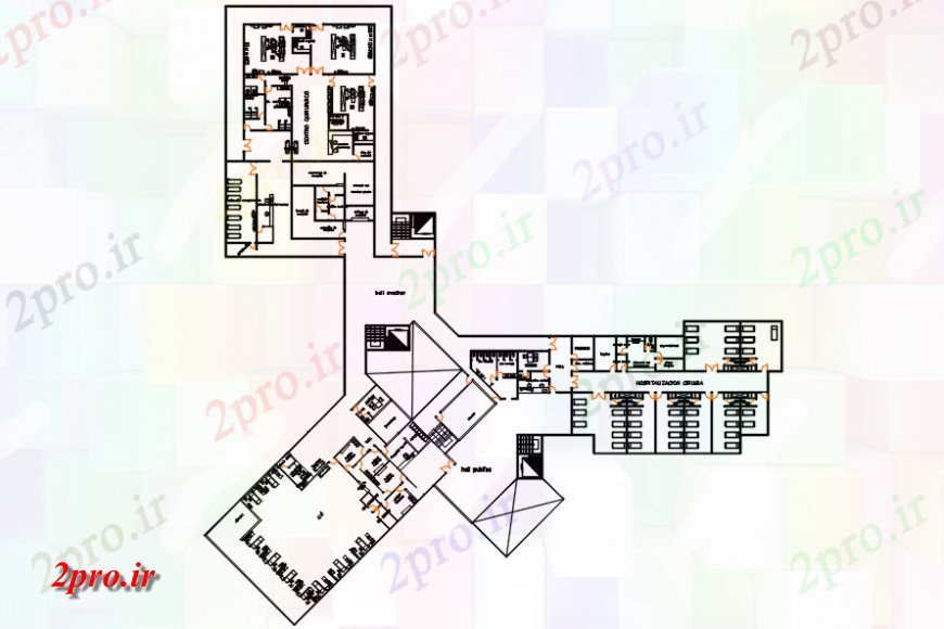 دانلود نقشه بیمارستان - درمانگاه - کلینیک خودرو برای طرحی بیمارستان 80 در 84 متر (کد119039)