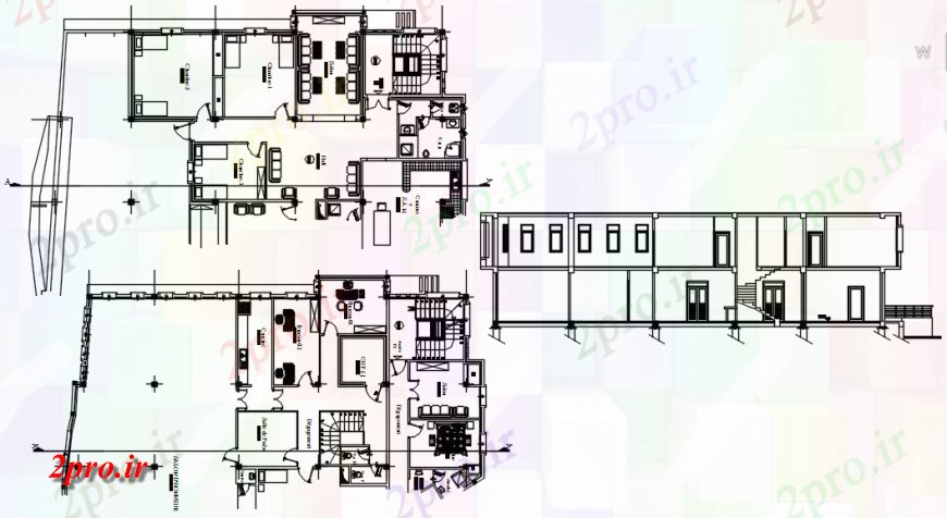 دانلود نقشه هتل - رستوران - اقامتگاه طرحی طبقه و نما رستوران در خودکار 27 در 28 متر (کد119074)