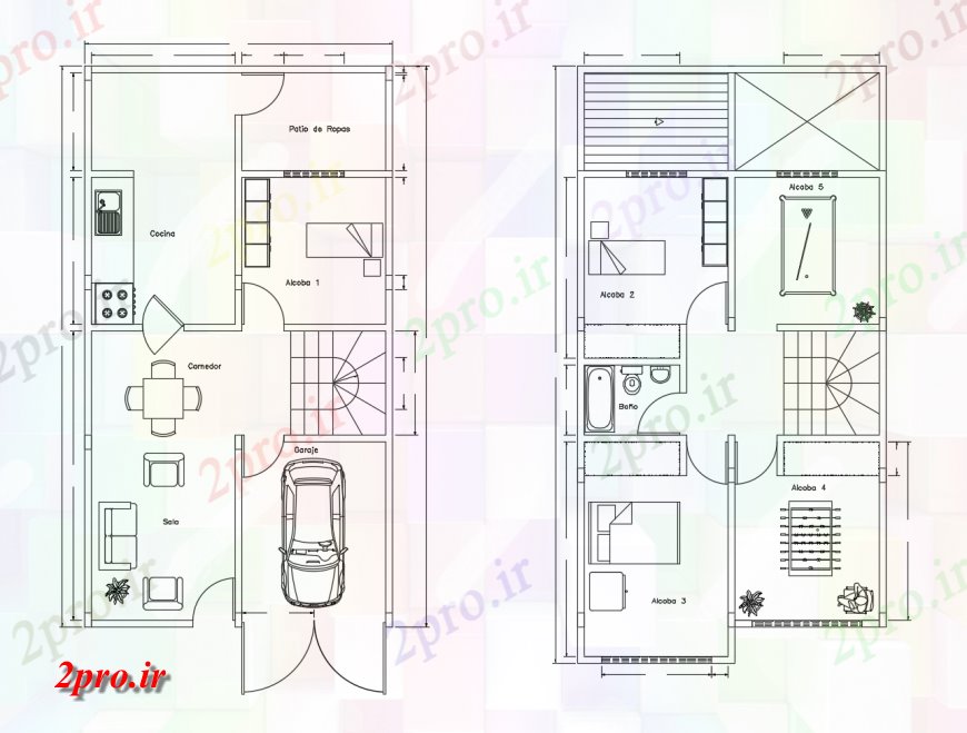 دانلود نقشه مسکونی ، ویلایی ، آپارتمان خانه زمین دو دان و اولین طرحی طبقه 5 در 10 متر (کد119089)