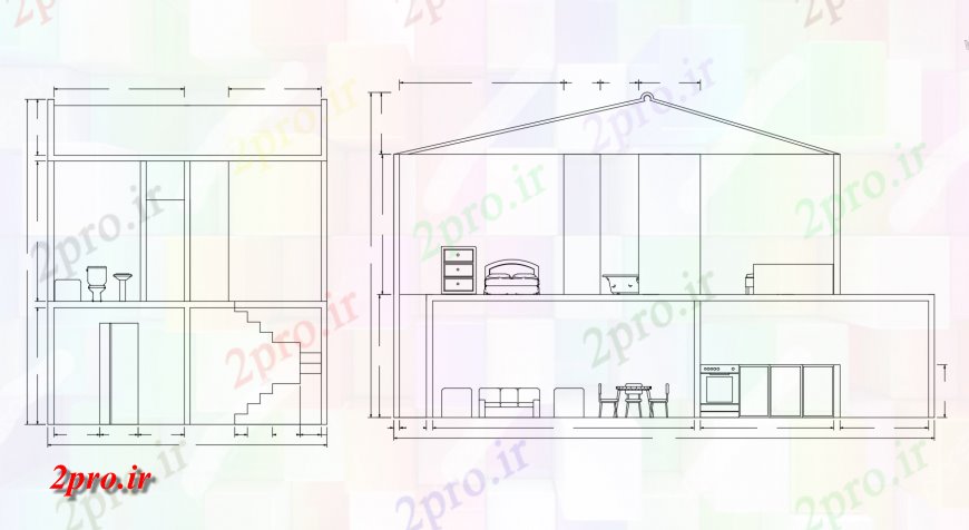 دانلود نقشه مسکونی ، ویلایی ، آپارتمان خانه دو سطح اصلی و جانبی بخش 5 در 10 متر (کد119093)