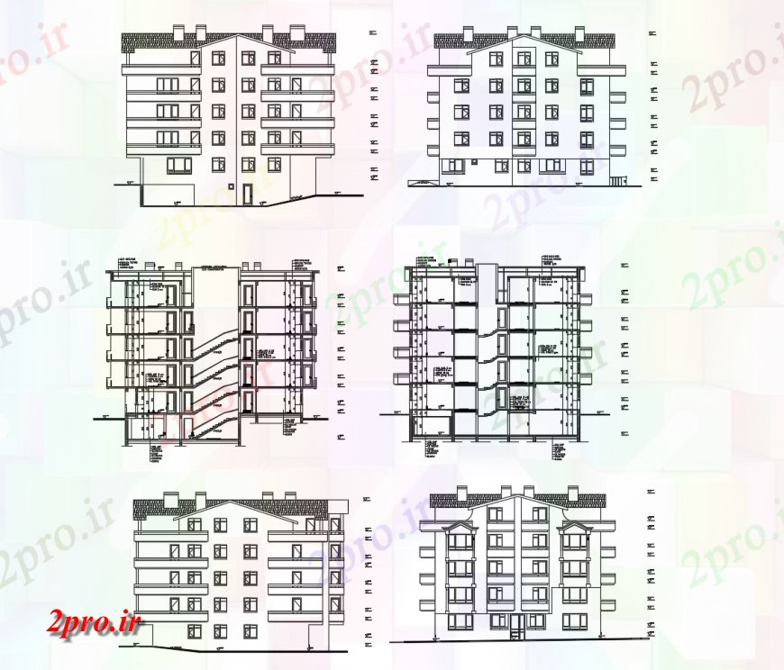 دانلود نقشه مسکونی ، ویلایی ، آپارتمان نماات ساختمان های مسکونی و بخش 18 در 20 متر (کد119105)