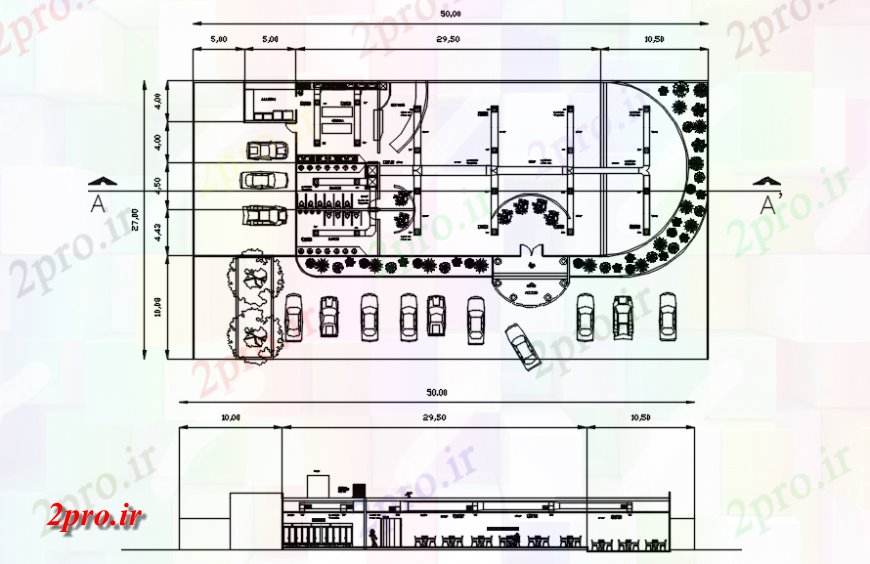 دانلود نقشه هتل - رستوران - اقامتگاه طرحی با مقطعی هتلی را در های خودکار 27 در 50 متر (کد119118)