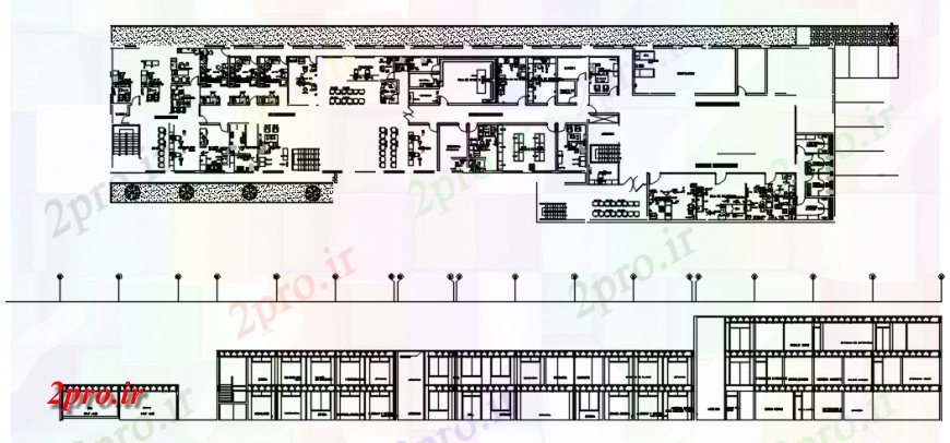 دانلود نقشه بیمارستان - درمانگاه - کلینیک سلامت خودرو طرحی مرکز و نما 18 در 96 متر (کد119143)