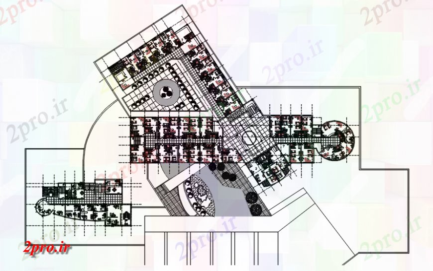دانلود نقشه هتل - رستوران - اقامتگاه طرحی طبقه هتل 100 در 140 متر (کد119146)