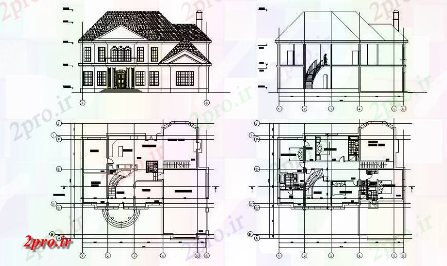 دانلود نقشه مسکونی  ، ویلایی ، آپارتمان  دو دان نما و کف طرحی از خانه در  اتوکد (کد119148)