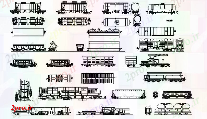 دانلود نقشه بلوک های حمل و نقل موتور و مربیان راه آهن جزئیات نما  (کد119151)