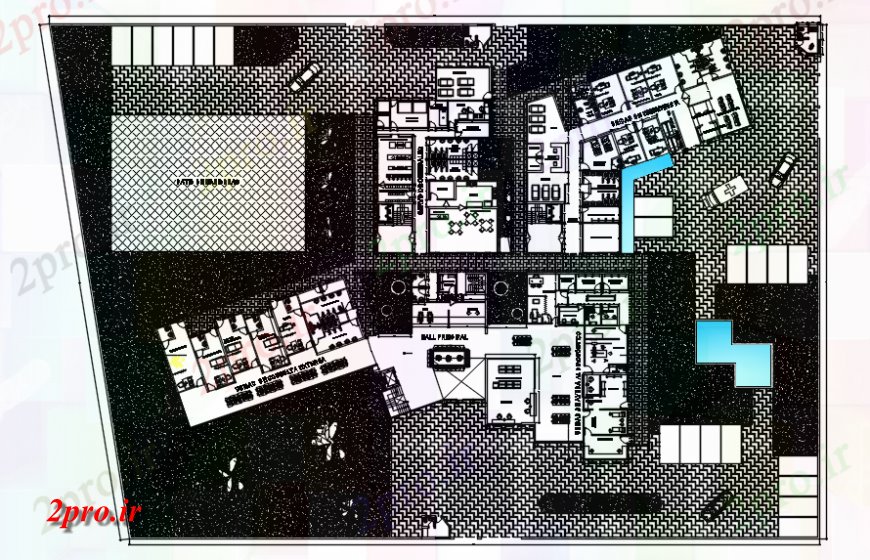 دانلود نقشه بیمارستان - درمانگاه - کلینیک طرحی طبقه اول از بیمارستان 56 در 60 متر (کد119172)