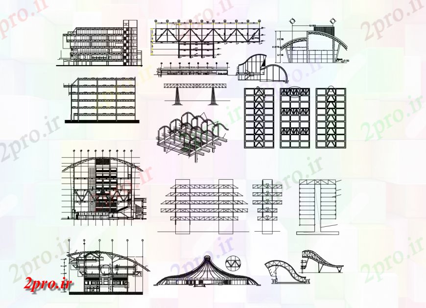 دانلود نقشه معماری معروف چند دان از ساختمان های معروف از برزیل نما شهرستان و بخش طراحی جزئیات  (کد119197)