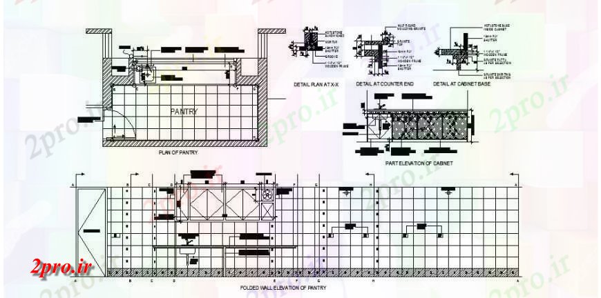 دانلود نقشه جزئیات و فضای داخلی شرکت  نما دیوار وانه ای تاشو، کابینت و ساختار سازنده جزئیات از شربت خانه دفتر (کد119273)