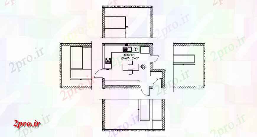 دانلود نقشه آشپزخانه بخش آشپزخانه کوچک، طرحی و خودکار (کد119277)