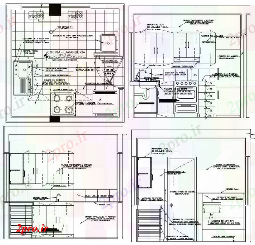 دانلود نقشه جزئیات طراحی ساخت آشپزخانه  دو بعدی  طرحی آشپزخانه و نما  (کد119287)