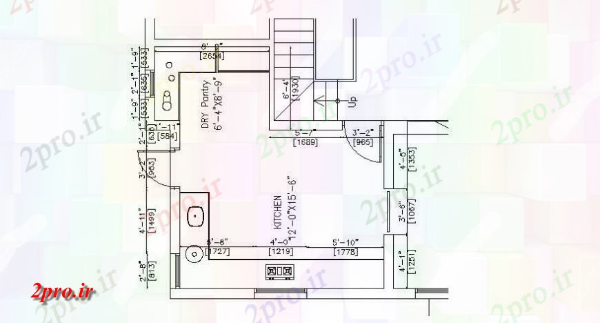 دانلود نقشه آشپزخانه آشپزخانه با شربت خانه خشک جزئیات طراحی معماری  (کد119301)