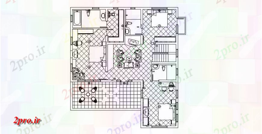 دانلود نقشه مسکونی ، ویلایی ، آپارتمان طرحی خانه خانواده تقسیم با مبلمان طراحی جزئیات 11 در 13 متر (کد119316)