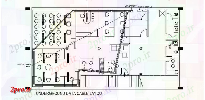 دانلود نقشه ساختمان اداری - تجاری - صنعتی طرحی کابل زیرزمینی، طرحی مبلمان و خودکار دفتر 10 در 19 متر (کد119323)