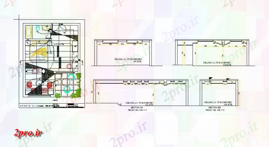 دانلود نقشه مسکونی ، ویلایی ، آپارتمان خانه مسکونی برای طرحی مرد ورزشی، برق و سقف جزئیات 6 در 8 متر (کد119326)