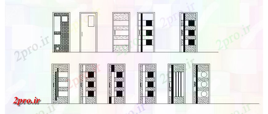 دانلود نقشه جزئیات طراحی در و پنجره  چند زیبا درب واحد نما  (کد119346)