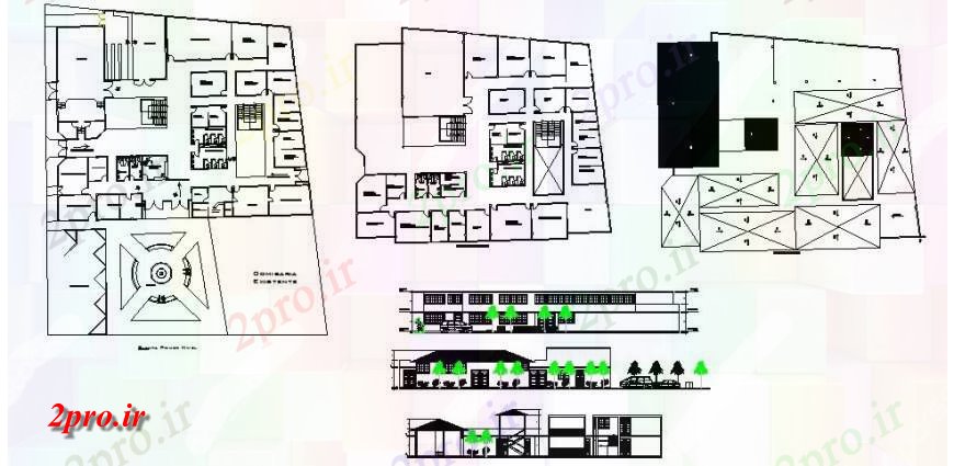 دانلود نقشه هایپر مارکت - مرکز خرید - فروشگاه مرکز مدنی ساخت نما، بخش و طرحی طبقه 32 در 43 متر (کد119391)