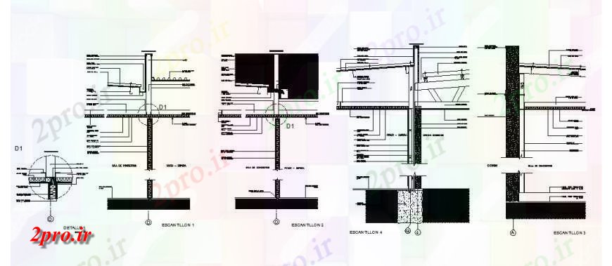 دانلود نقشه جزئیات ساخت و ساز بخش دیوار ساختار سازنده جزئیات طراحی   (کد119422)