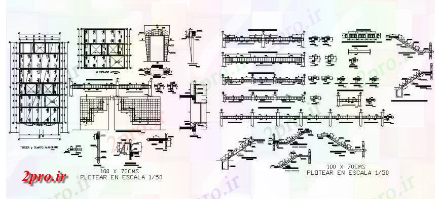 دانلود نقشه طراحی جزئیات ساختار بنیاد، برنامه پرتو، راه پله و ساختار سازنده جزئیات رستوران ساخت 9 در 18 متر (کد119440)