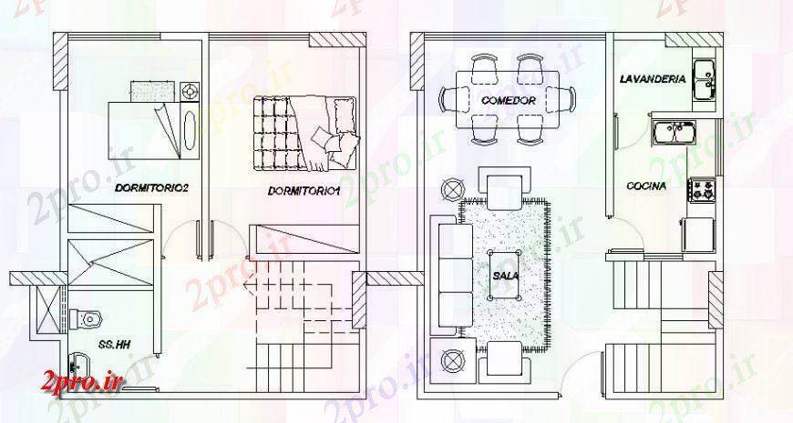 دانلود نقشه مسکونی ، ویلایی ، آپارتمان یکی از طرحی های طبقه خانه خانواده 20 در 120 متر (کد119462)