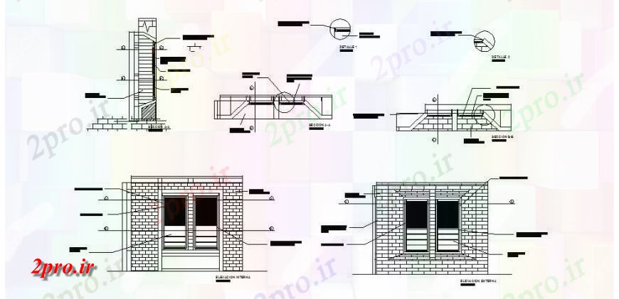 دانلود نقشه جزئیات طراحی در و پنجره  نما پنجره و نصب و راه اندازی جزئیات با آجر  دیوار طراحی جزئیات  (کد119488)