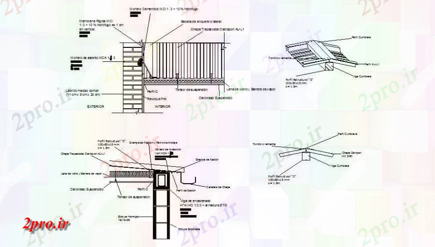 دانلود نقشه جزئیات ساخت و ساز سقف ساختار جزئیات  دو بعدی   (کد119515)