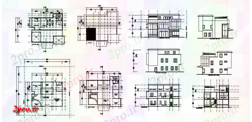 دانلود نقشه مسکونی ، ویلایی ، آپارتمان خانه یک خانواده-نما، بخش و کف طرحی های 12 در 15 متر (کد119526)