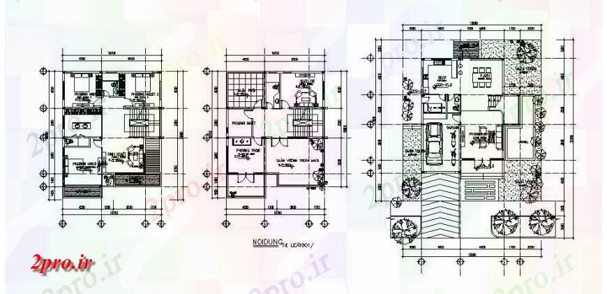 دانلود نقشه مسکونی ، ویلایی ، آپارتمان زمین، اول و پلان طبقه دوم جزئیات خانه مسکونی 11 در 12 متر (کد119547)