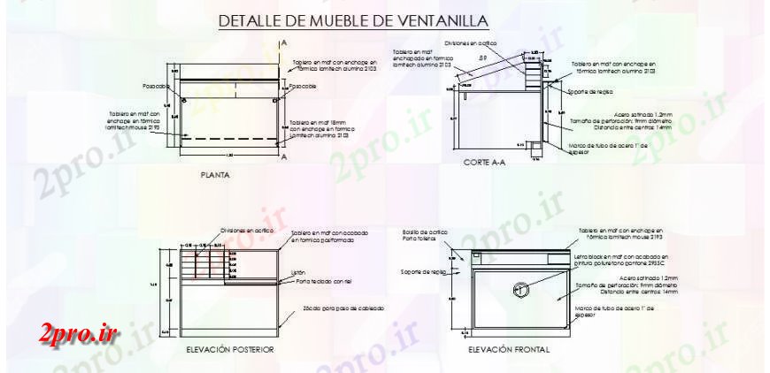 دانلود نقشه جزئیات طراحی در و پنجره  مبلمان پنجره و نصب و راه اندازی جزئیات ساختمان اداری (کد119563)