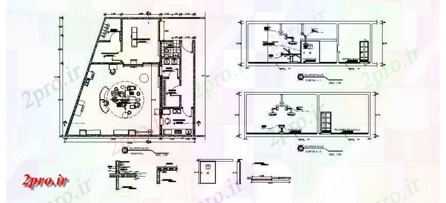 دانلود نقشه بیمارستان - درمانگاه - کلینیک بیمارستان طرحی طبقه و ساختار 11 در 12 متر (کد119595)